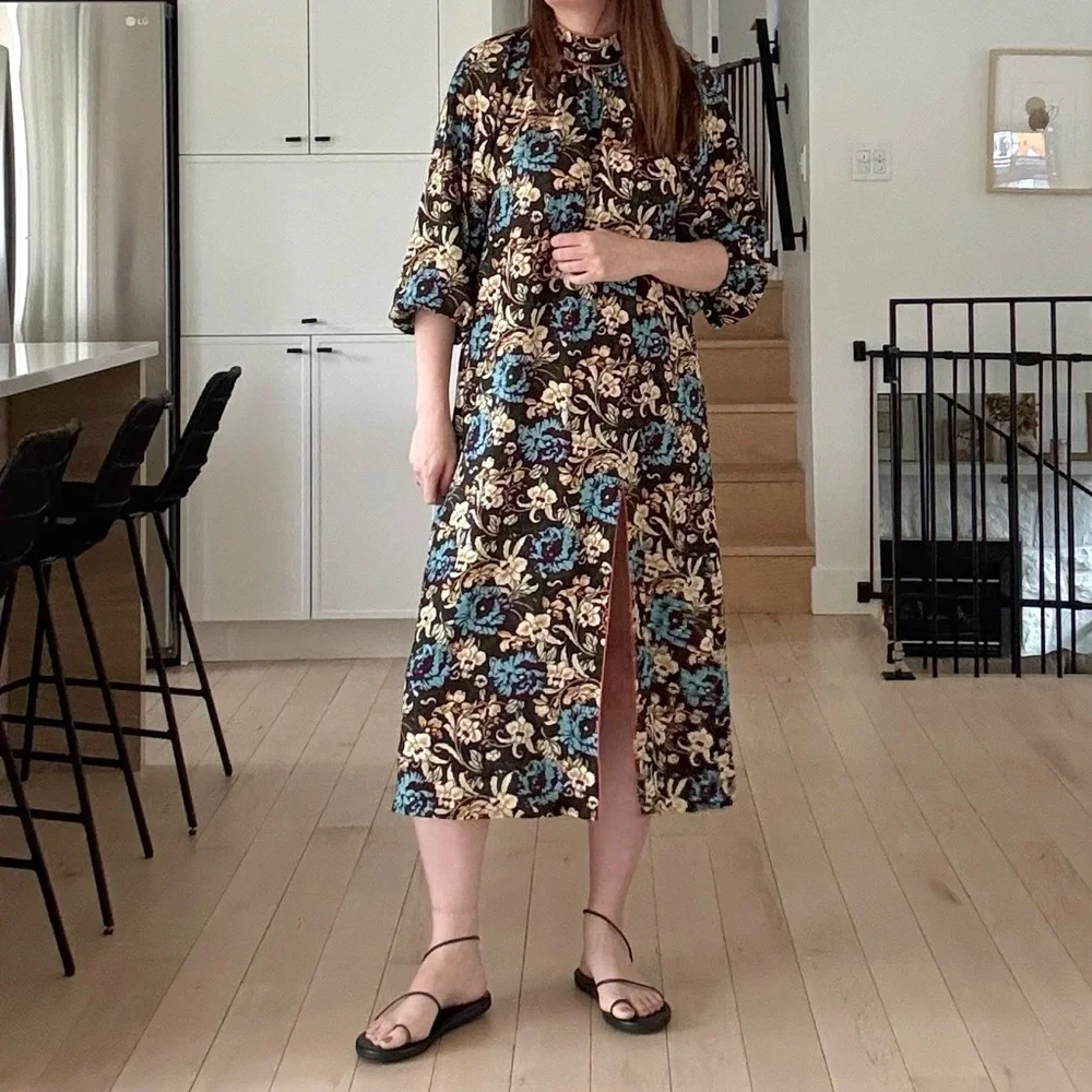 Rhode Fay Midi Dress Maxi Floral Slit High Neck Size M Resortwear Wedding Guest - Picture 11 of 13